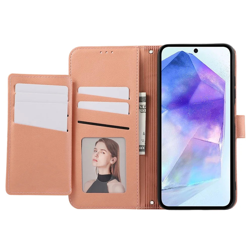 For Samsung Galaxy A35 5G Leather Phone Case with Card Holder, Wallet, Straps Protective Flip Cover - Pink - 2