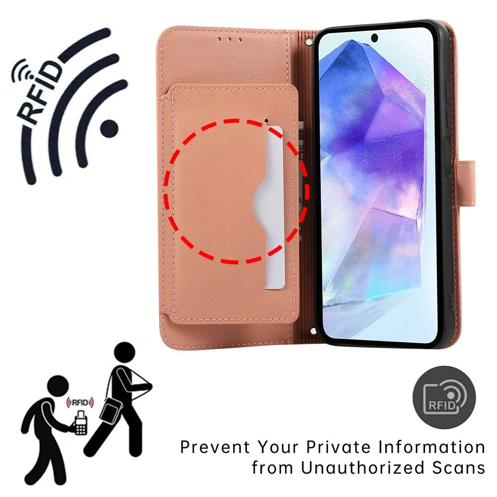 For Samsung Galaxy A35 5G Leather Phone Case with Card Holder, Wallet, Straps Protective Flip Cover - Pink - 5