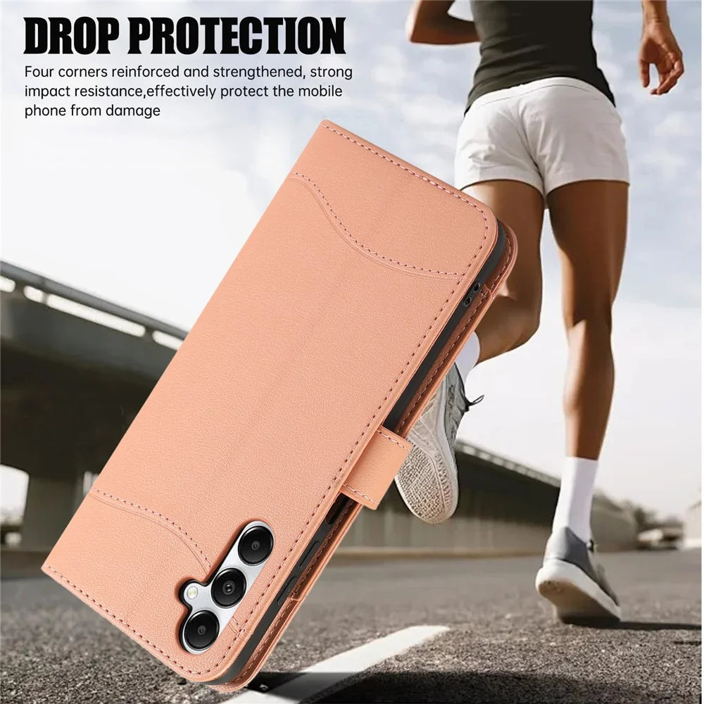 For Samsung Galaxy A35 5G Leather Phone Case with Card Holder, Wallet, Straps Protective Flip Cover - Pink - 6