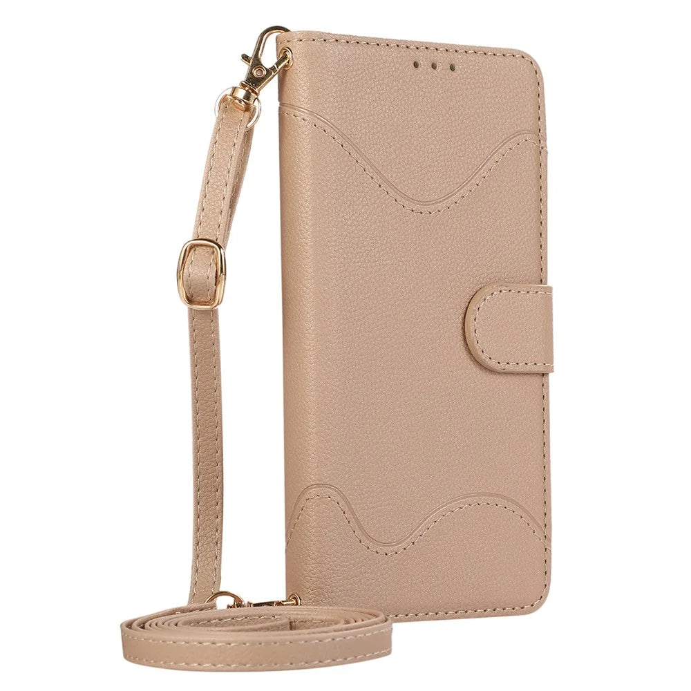 For Samsung Galaxy A15 5G / 4G Leather Phone Case with Card Holder, Wallet, Straps Protective Flip Cover - Khaki - 5