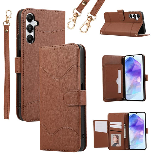 For Samsung Galaxy A54 5G Leather Phone Case with Card Holder, Wallet, Straps Protective Flip Cover - Brown - 1