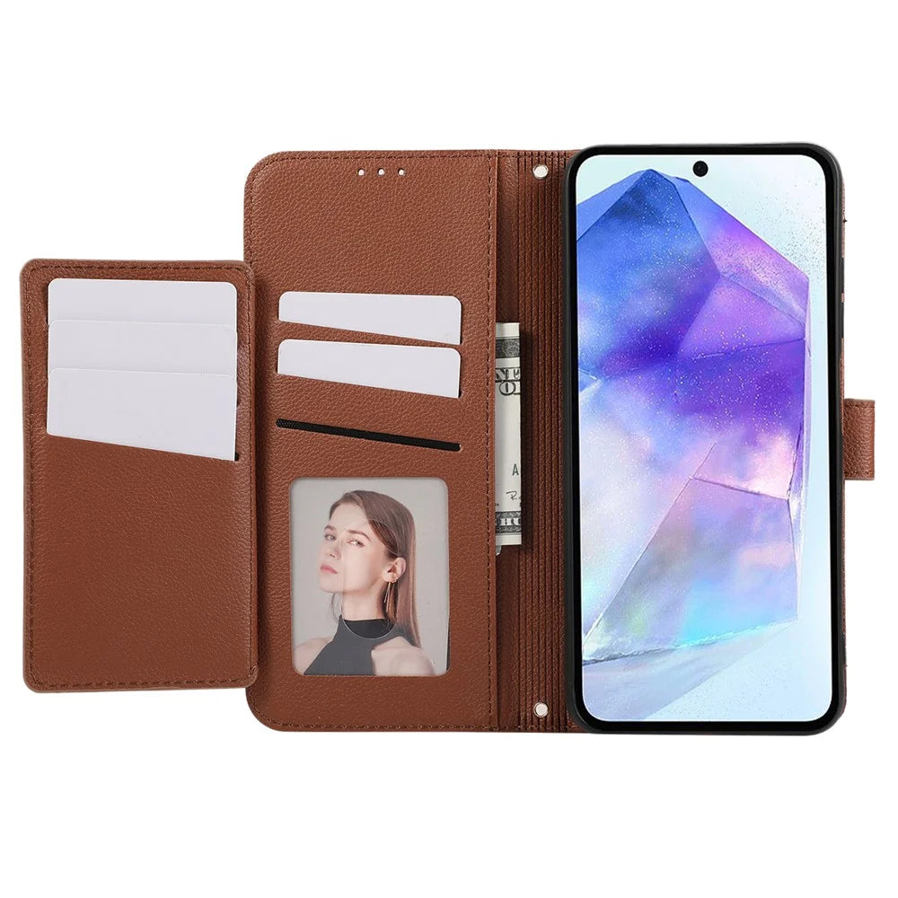 For Samsung Galaxy A54 5G Leather Phone Case with Card Holder, Wallet, Straps Protective Flip Cover - Brown - 2