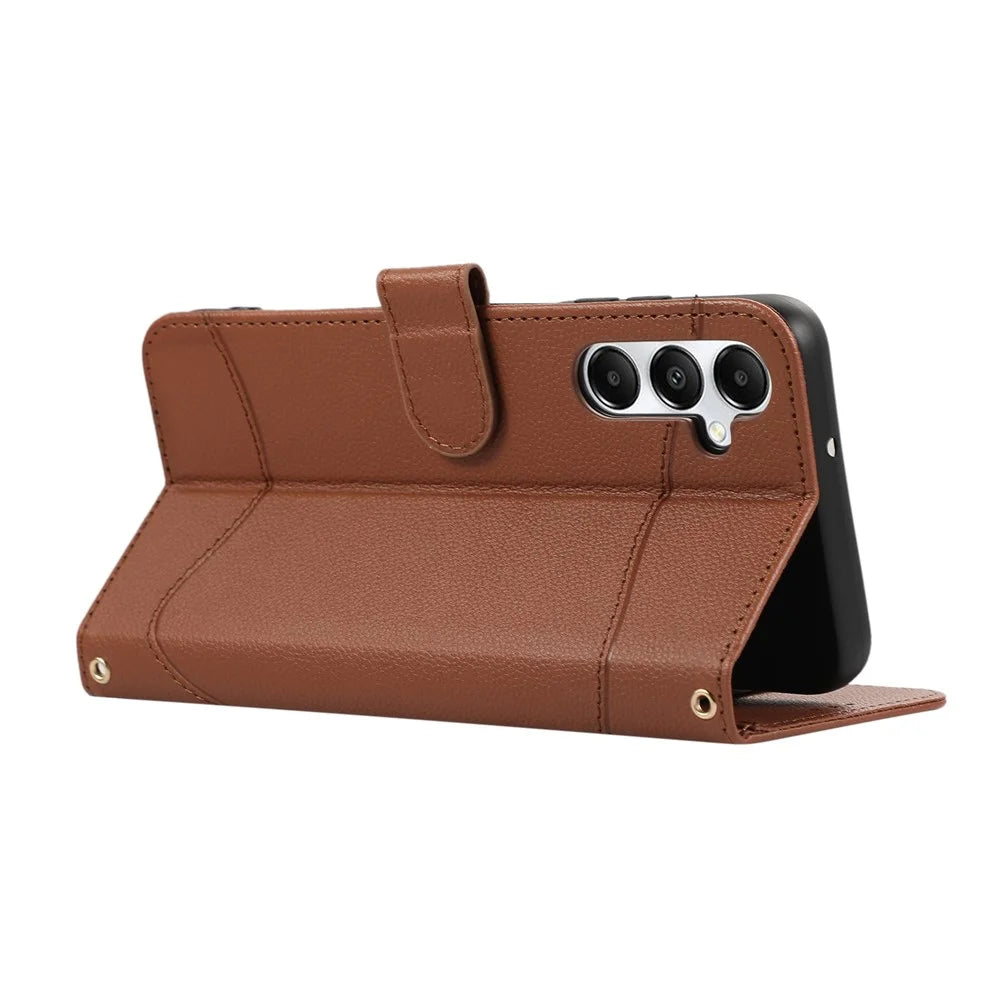 For Samsung Galaxy A54 5G Leather Phone Case with Card Holder, Wallet, Straps Protective Flip Cover - Brown - 3