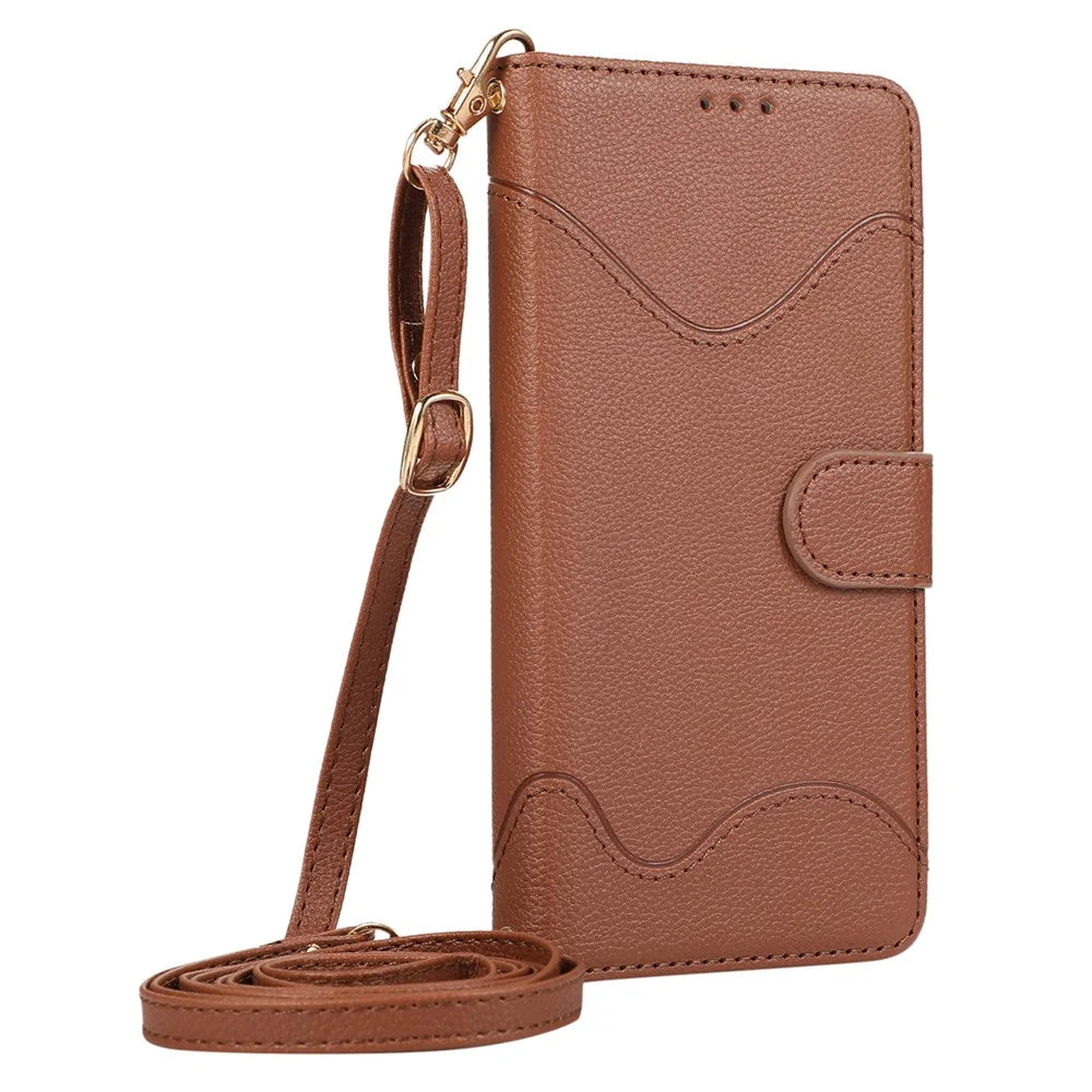 For Samsung Galaxy A54 5G Leather Phone Case with Card Holder, Wallet, Straps Protective Flip Cover - Brown - 5