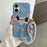 For iPhone 16 Case Jean Cloth PU+PC Phone Back Cover with Braided Handy Strap, Dog Pattern - Baby Blue - 2