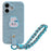 For iPhone 16 Case Cute Pattern Soft PU+PC Phone Back Cover with Braided Handy Strap - Sky Blue Rabbit - 1
