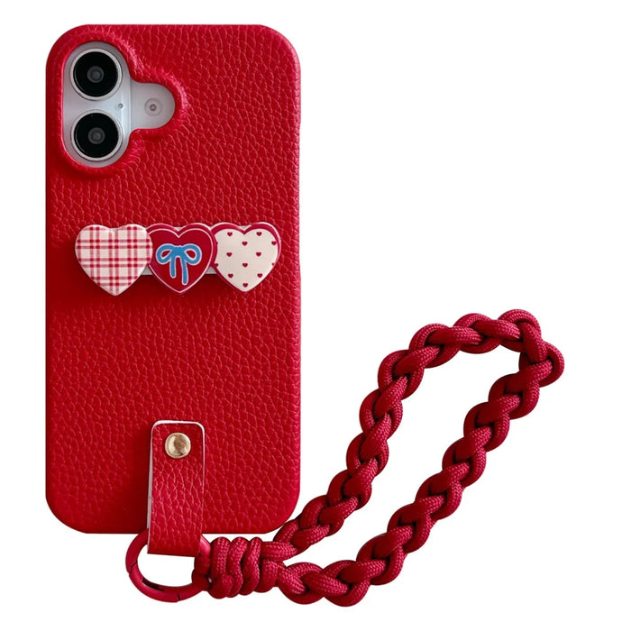For iPhone 16 Case Christmas Design PU+PC Phone Back Cover with Heart Kickstand, Strap - 1
