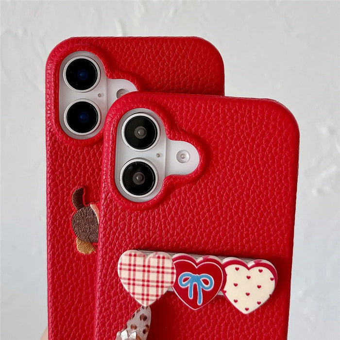 For iPhone 16 Case Christmas Design PU+PC Phone Back Cover with Heart Kickstand, Strap - 5