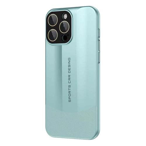 For iPhone 16 Pro Max Case Hard PC Phone Back Cover Built-In Glass Lens Film Full Protection - Cyan - 1