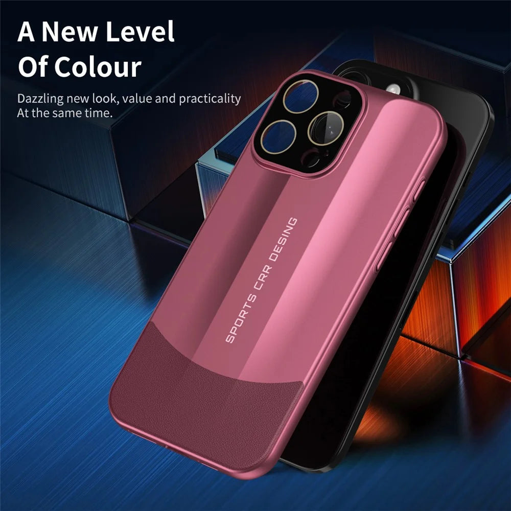 For iPhone 16 Pro Max Case Hard PC Phone Back Cover Built-In Glass Lens Film Full Protection - Cyan - 2