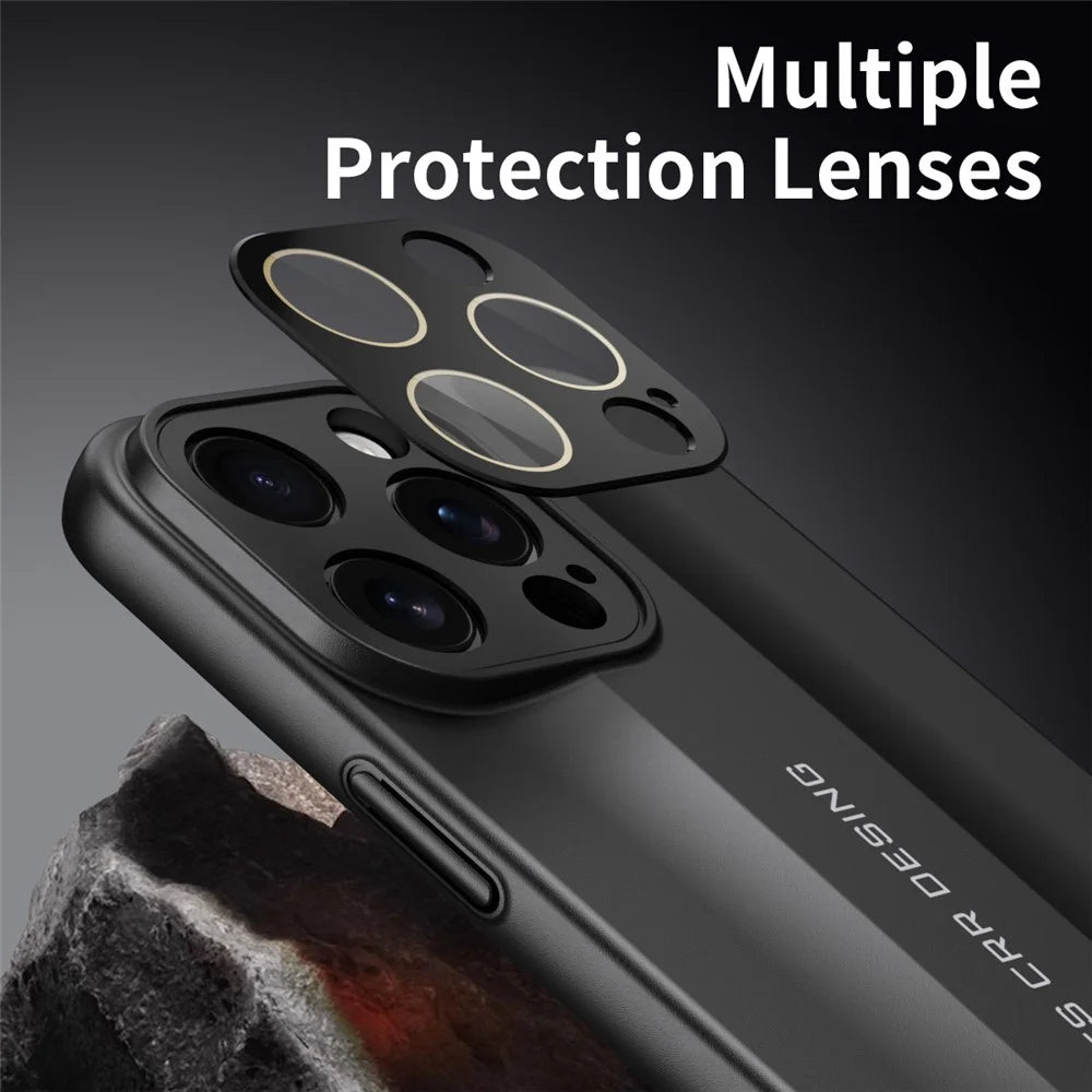 For iPhone 16 Pro Max Case Hard PC Phone Back Cover Built-In Glass Lens Film Full Protection - Cyan - 3