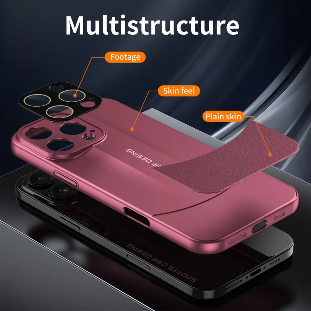 For iPhone 16 Pro Max Case Hard PC Phone Back Cover Built-In Glass Lens Film Full Protection - Cyan - 4