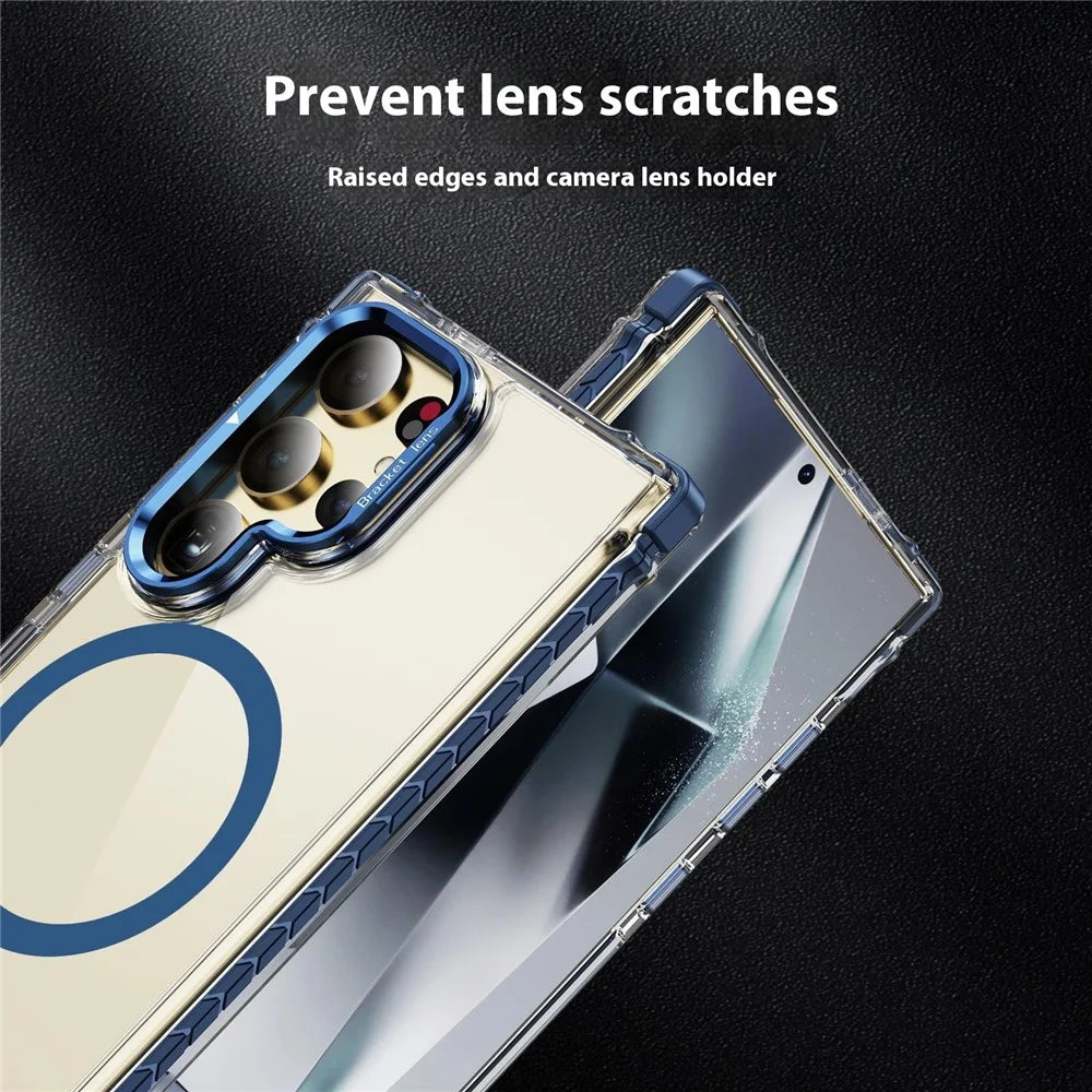For Samsung Galaxy S25 Ultra Phone Case with Lens Kickstand Clear Cover Magnetic Case - Blue - 4