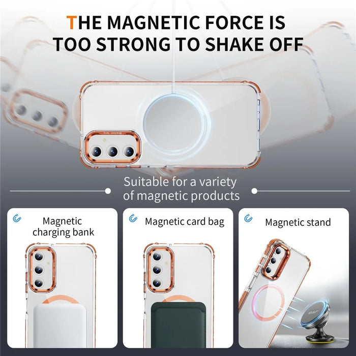 For Samsung Galaxy S25 Clear Phone Case with Lens Kickstand Cover Magnetic Case - Orange - 5