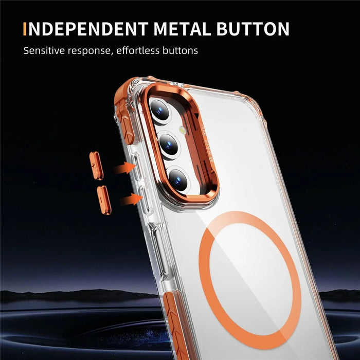 For Samsung Galaxy S25 Clear Phone Case with Lens Kickstand Cover Magnetic Case - Orange - 6