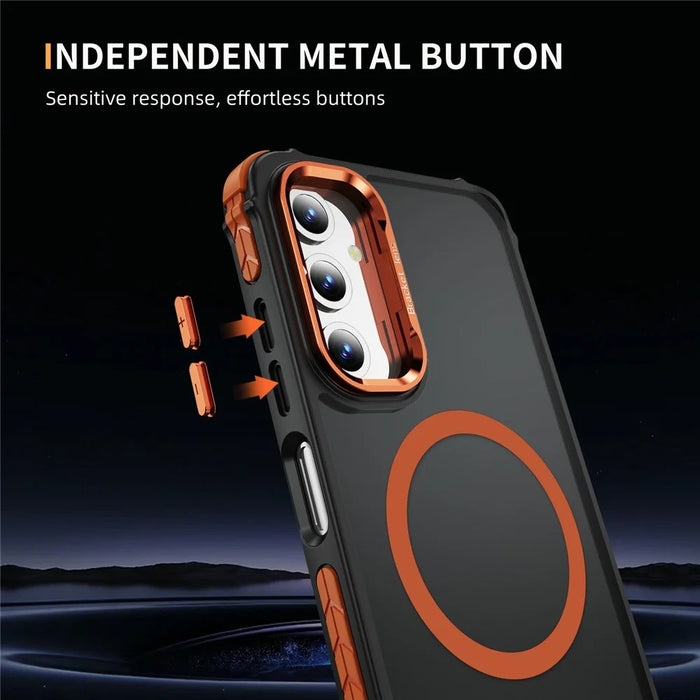 For Samsung Galaxy S25 Case with Lens Kickstand Matte Back Cover Magnetic Case - Orange - 3