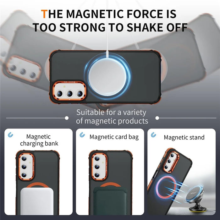 For Samsung Galaxy S25 Case with Lens Kickstand Matte Back Cover Magnetic Case - Orange - 4