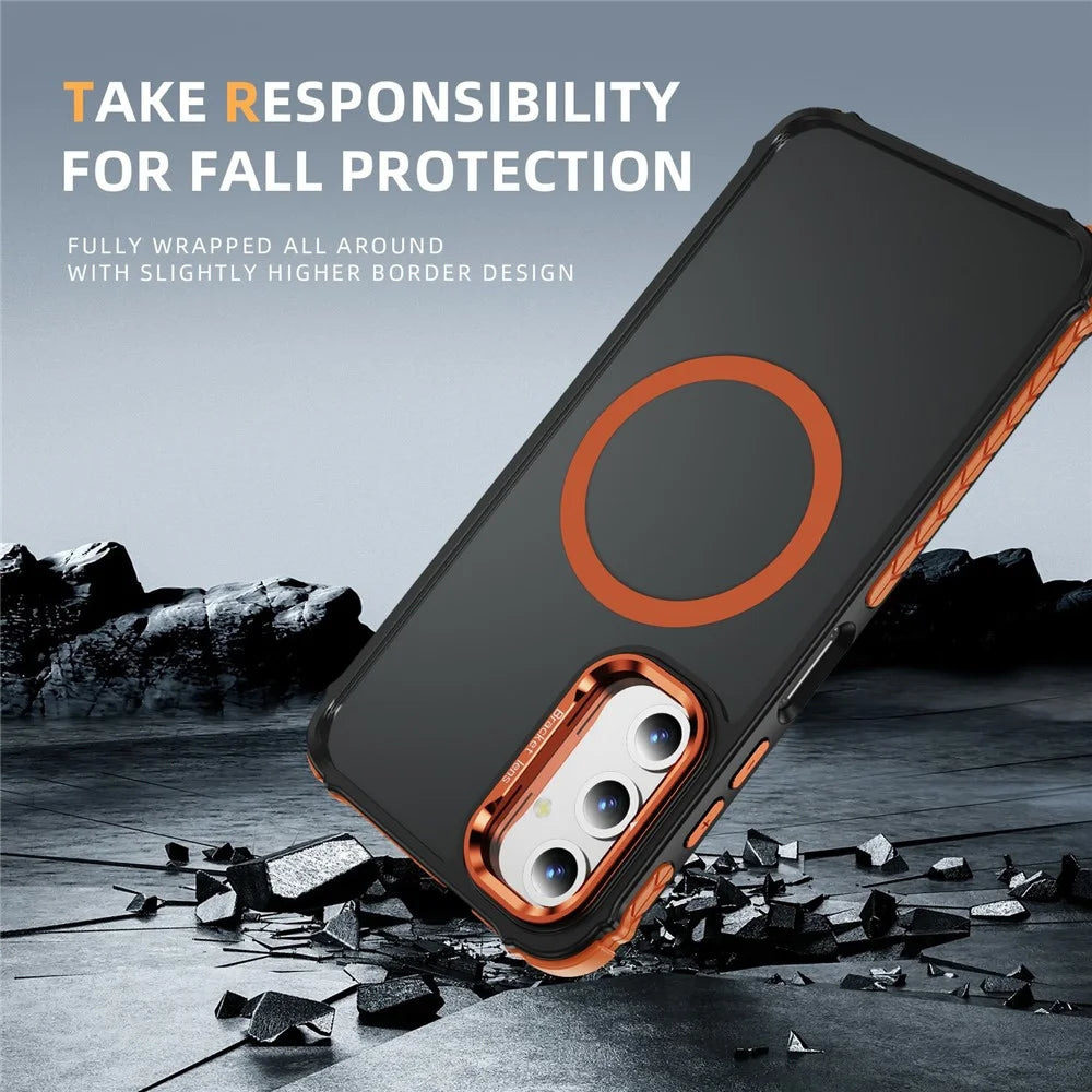 For Samsung Galaxy S25+ Case with Lens Kickstand Matte Back Cover Magnetic Case - Orange - 5