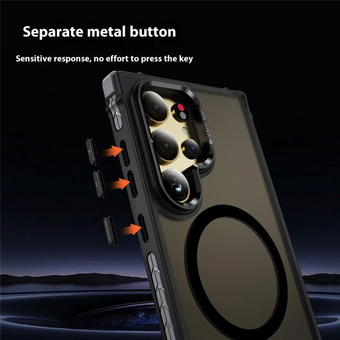 For Samsung Galaxy S25 Ultra Case with Lens Kickstand Matte Back Cover Magnetic Case - Black - 3