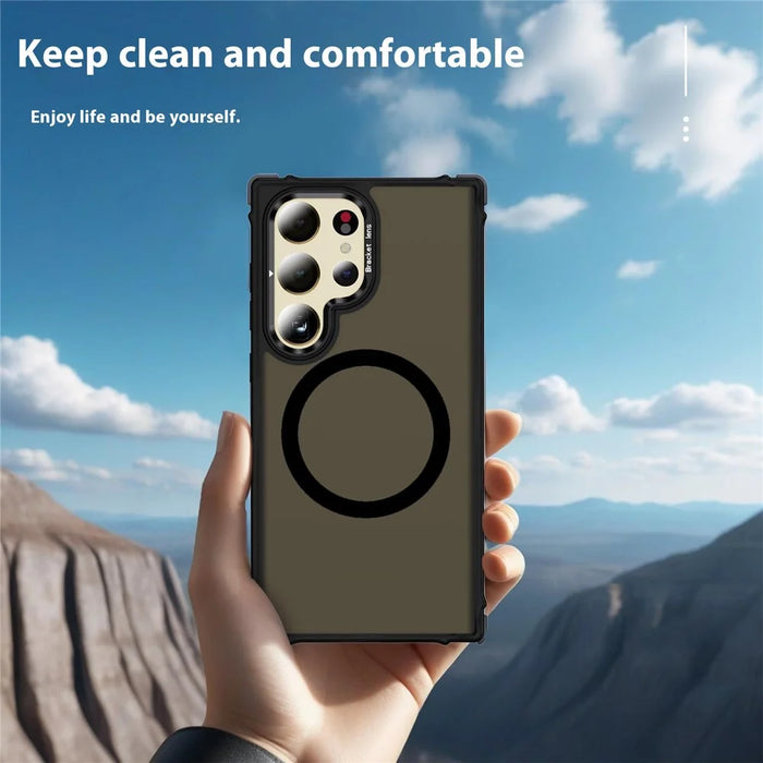 For Samsung Galaxy S25 Ultra Case with Lens Kickstand Matte Back Cover Magnetic Case - Black - 5