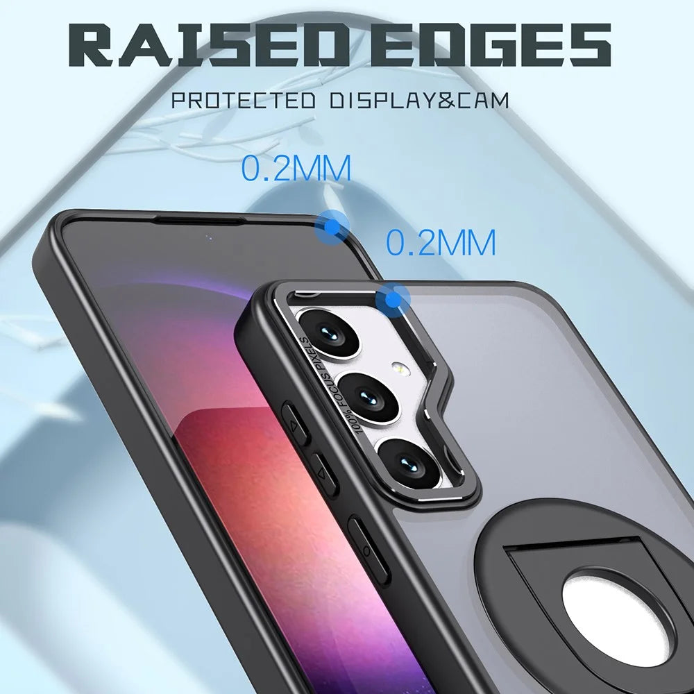 For Samsung Galaxy S25 Case Rotating Kickstand Acrylic+TPU Phone Cover Magnetic Case - Black - 4