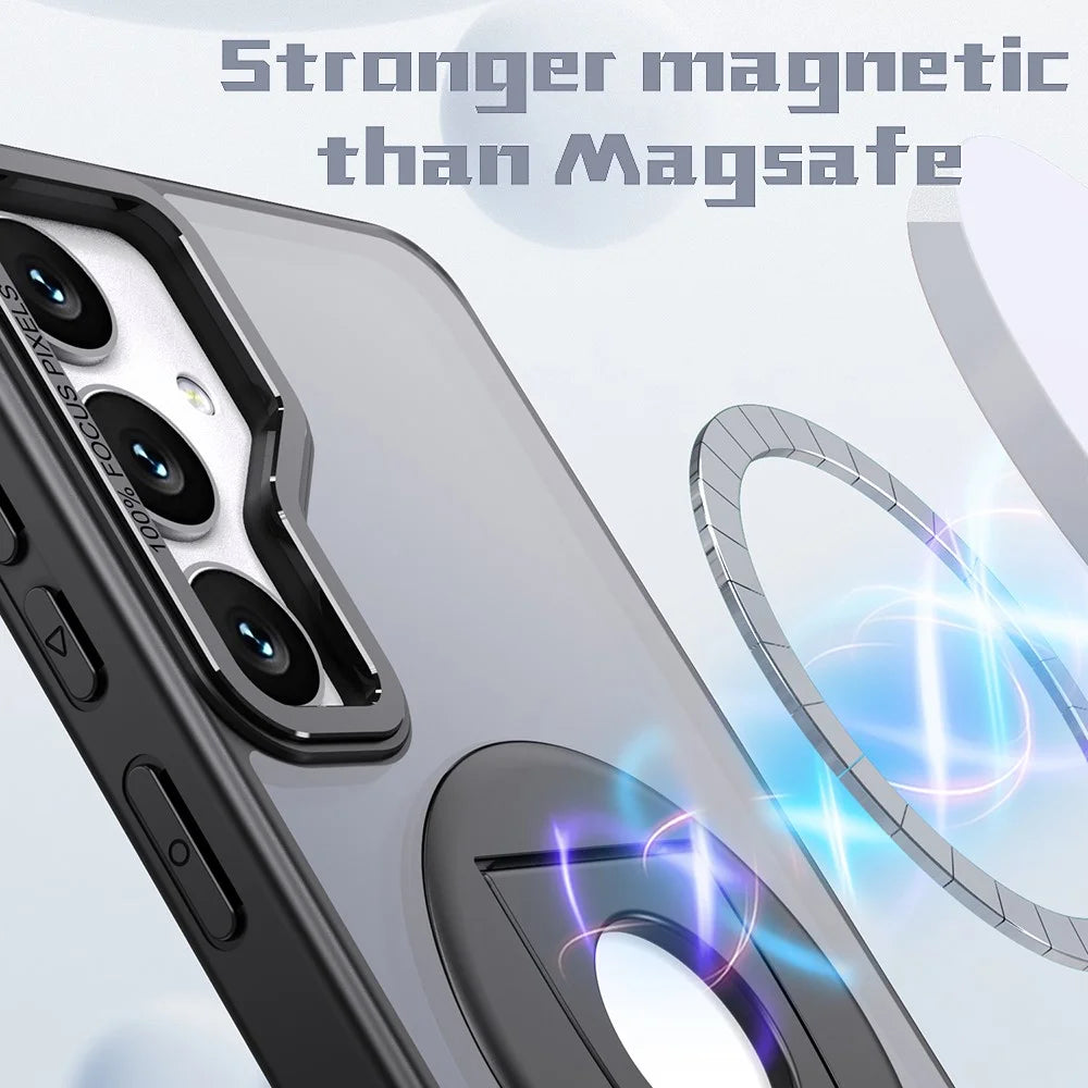 For Samsung Galaxy S25+ Case Rotating Kickstand Acrylic+TPU Phone Cover Magnetic Case - Black - 2
