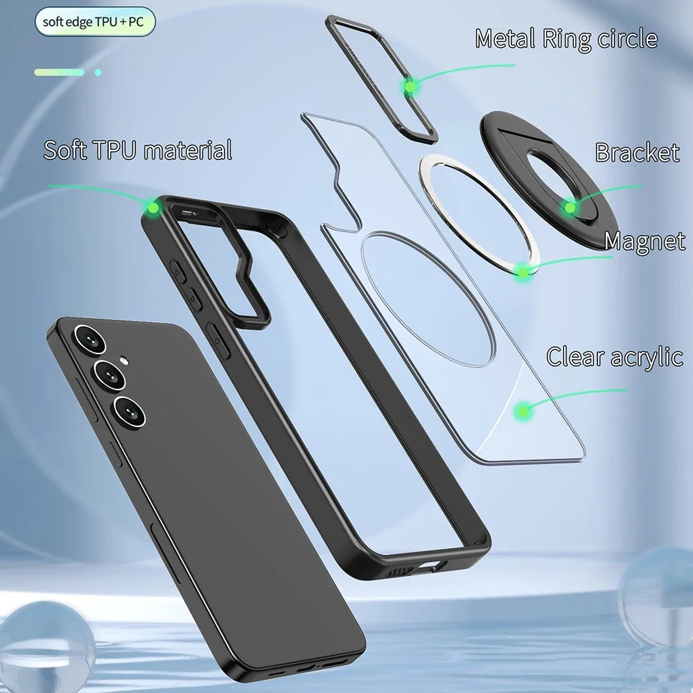 For Samsung Galaxy S25+ Case Rotating Kickstand Acrylic+TPU Phone Cover Magnetic Case - Black - 6