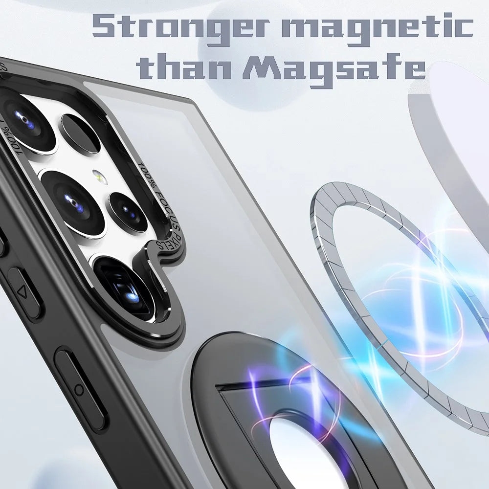 For Samsung Galaxy S25 Ultra Case Rotating Kickstand Acrylic+TPU Phone Cover Magnetic Case - Black - 2