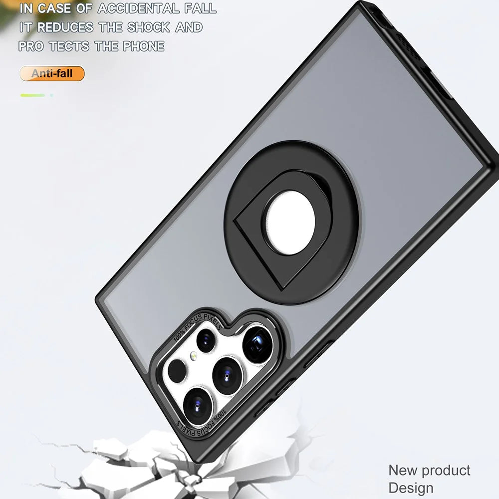 For Samsung Galaxy S25 Ultra Case Rotating Kickstand Acrylic+TPU Phone Cover Magnetic Case - Black - 3