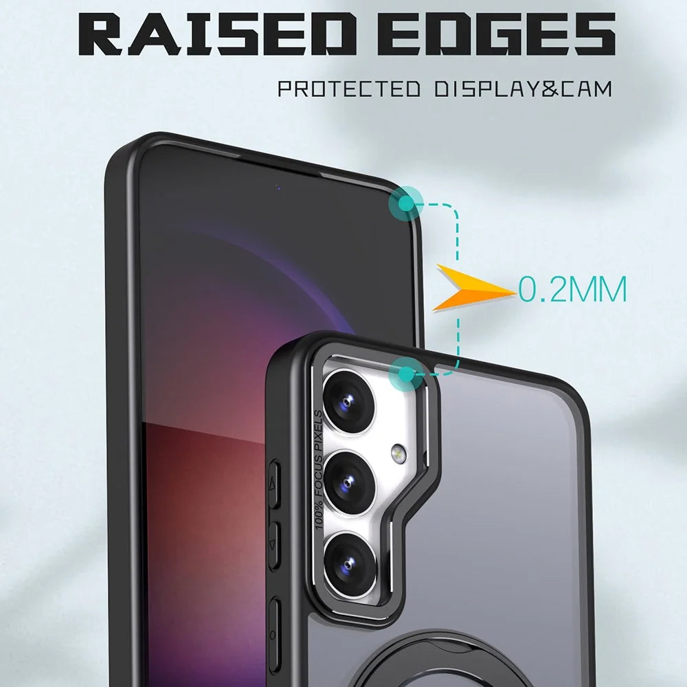For Samsung Galaxy S25 Case Rotating Magnetic Kickstand Acrylic+TPU Shockproof Phone Cover - Black - 6