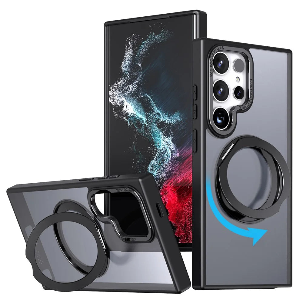 For Samsung Galaxy S25 Ultra Case Rotating Magnetic Kickstand Acrylic+TPU Shockproof Phone Cover - Black - 1