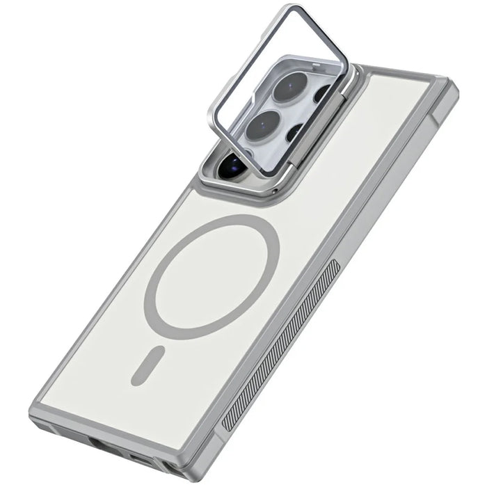For Samsung Galaxy S25 Ultra Magnetic Case Lens Cover Kickstand Matte Back Cover - Grey - 1