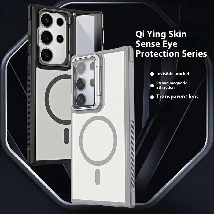 For Samsung Galaxy S25 Ultra Magnetic Case Lens Cover Kickstand Matte Back Cover - Grey - 2