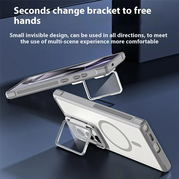For Samsung Galaxy S25 Ultra Magnetic Case Lens Cover Kickstand Matte Back Cover - Grey - 3