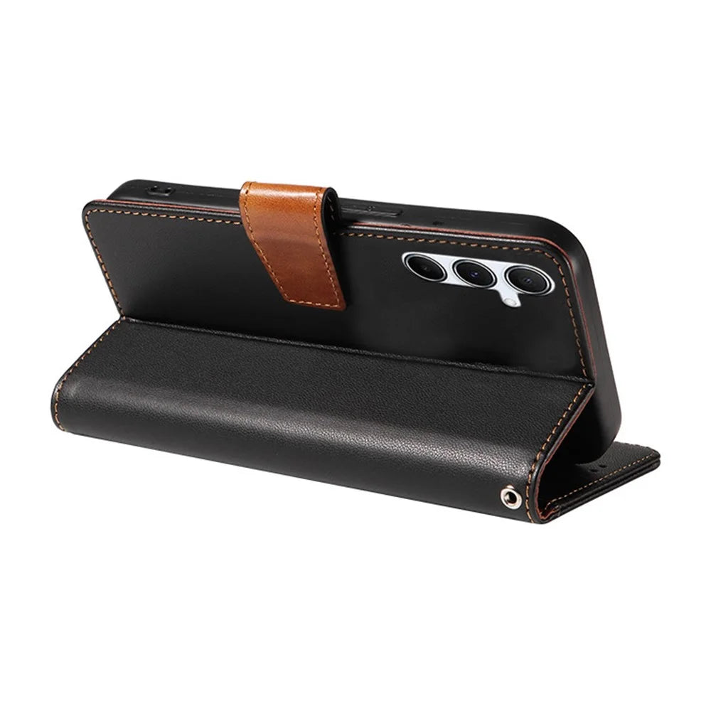 For Samsung Galaxy S24 FE Case RFID Blocking Leather Wallet Flip Phone Cover with Wrist Strap - Black - 4