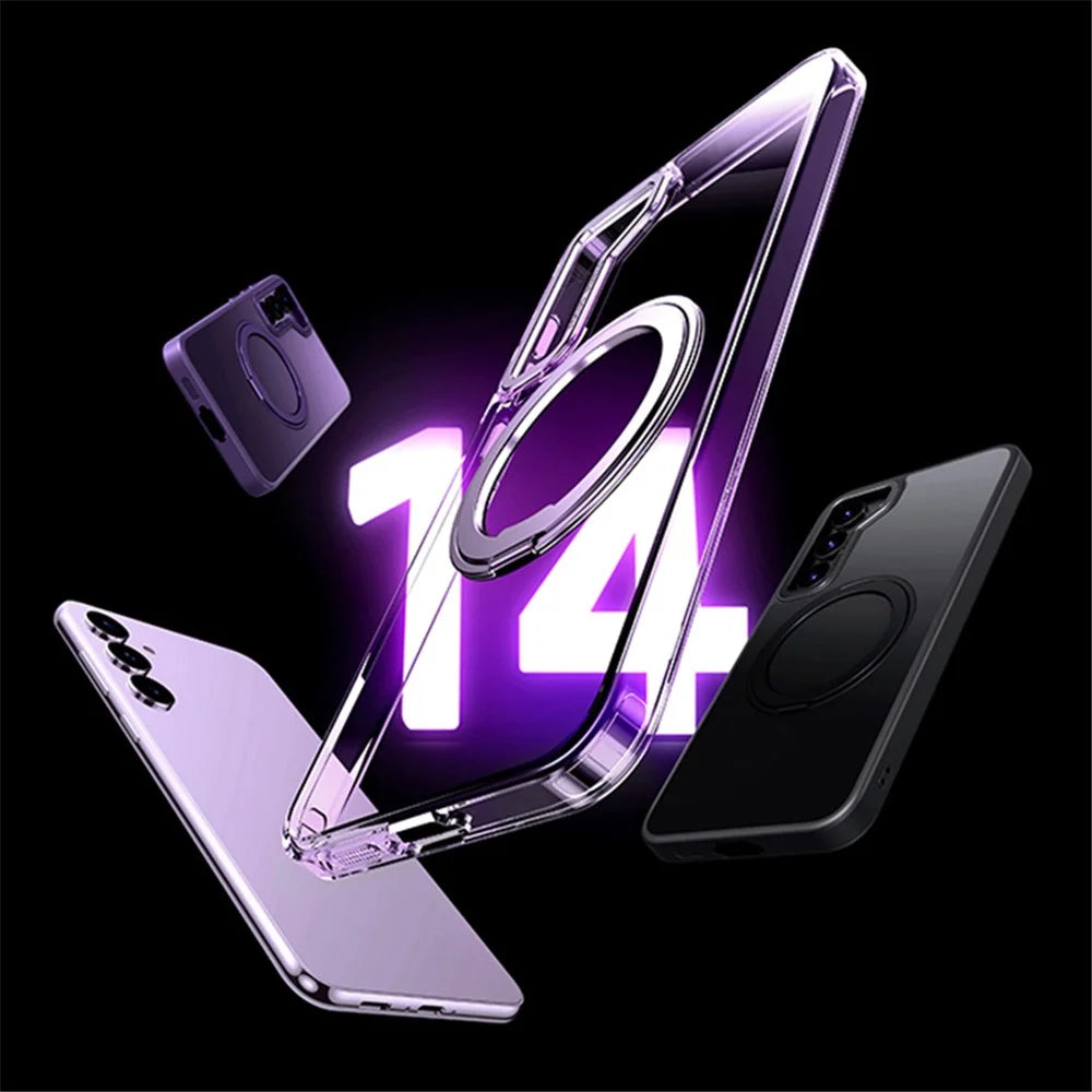 For Samsung Galaxy S25+ Magnetic Phone Case Rotary Kickstand Clear Back Cover - Matte Black - 6