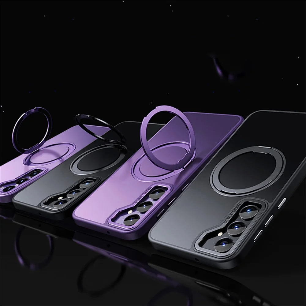 For Samsung Galaxy S25 Magnetic Phone Case Rotary Kickstand Clear Back Cover - Matte Black - 7