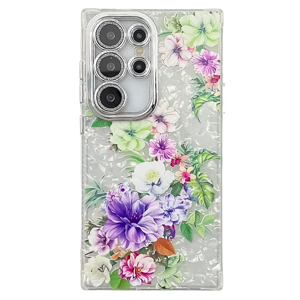 For Samsung Galaxy S24 Ultra Case Electroplated IMD TPU+PC Phone Back Cover with Glass Lens Film -  FL10 - 1