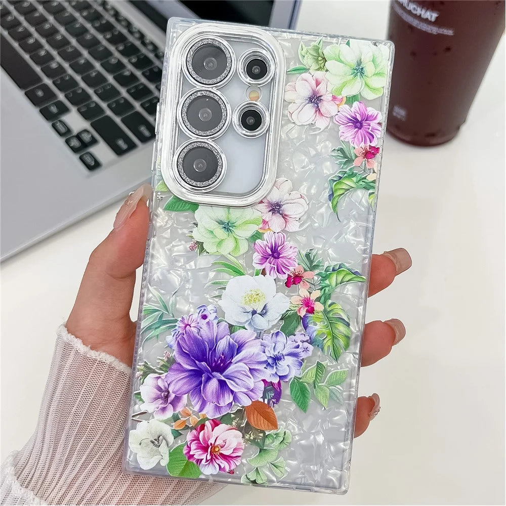 For Samsung Galaxy S24 Ultra Case Electroplated IMD TPU+PC Phone Back Cover with Glass Lens Film -  FL10 - 2