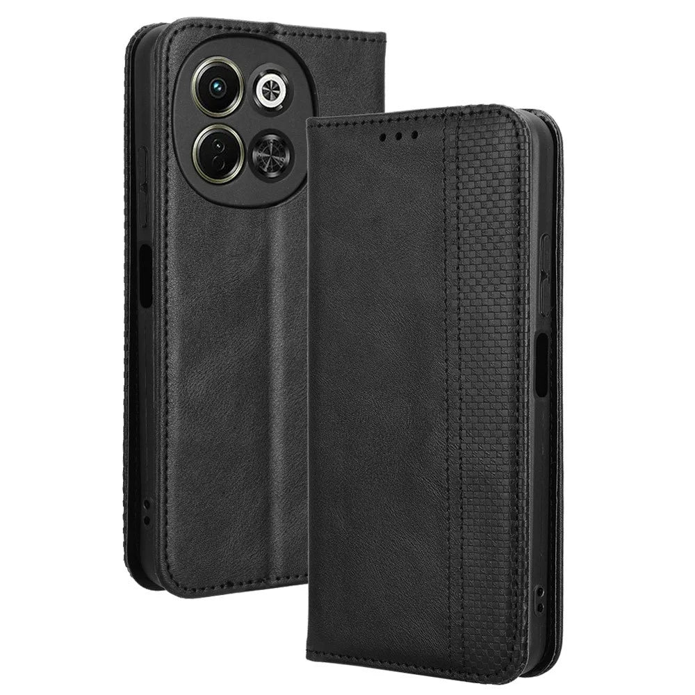 For TECNO Spark 30 5G KL8 / Pova 6 Neo 5G Leather Case Wallet Stand Retro Texture Phone Cover - Black - 1