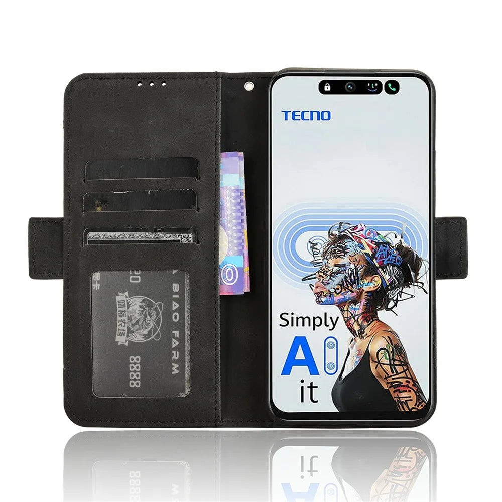 For TECNO Spark 30 5G KL8 / Pova 6 Neo 5G Leather Case Phone Wallet Cover with Multiple Card Slots - Black - 3