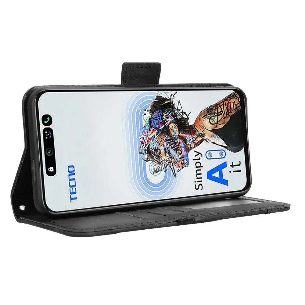 For TECNO Spark 30 5G KL8 / Pova 6 Neo 5G Leather Case Phone Wallet Cover with Multiple Card Slots - Black - 4