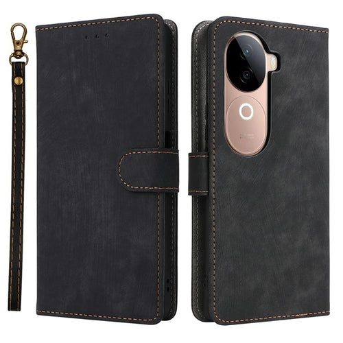 For vivo V40e 5G / iQOO Z9s 5G Wallet Phone Case RFID Blocking PU Leather Flip Cover Stand View - Black - 1