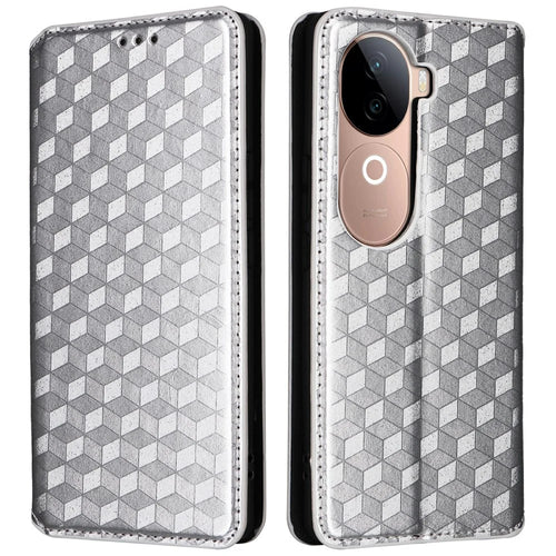 For vivo V40e 5G / iQOO Z9s 5G Wallet Case Rhombus Imprinted Leather Phone Cover - Silver - 1