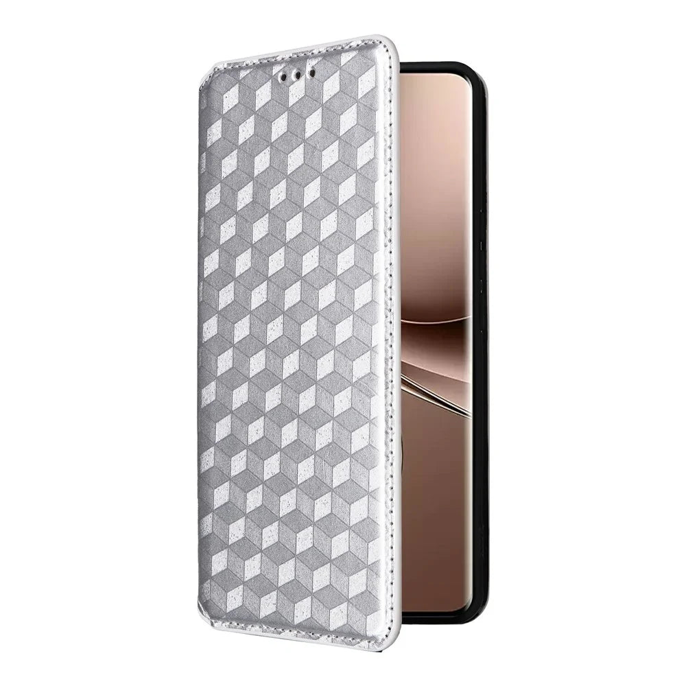 For vivo V40e 5G / iQOO Z9s 5G Wallet Case Rhombus Imprinted Leather Phone Cover - Silver - 6