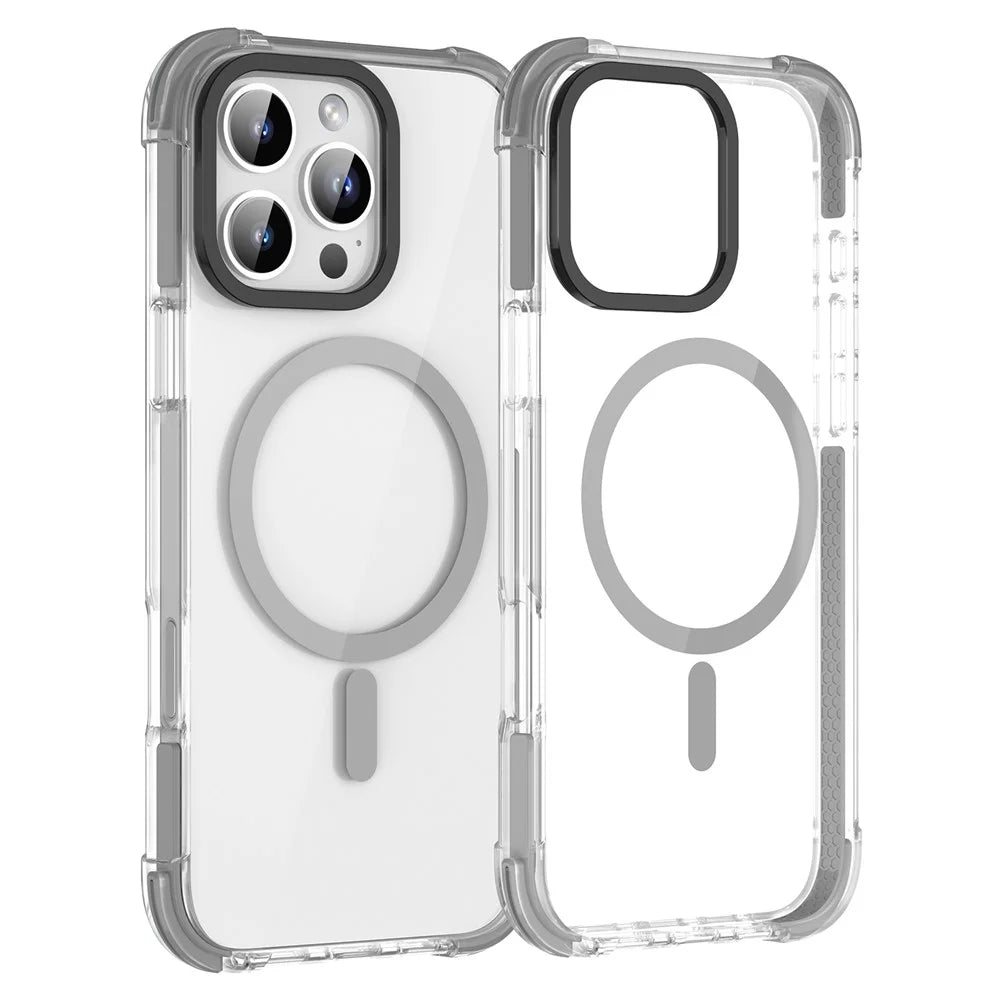 MUTURAL For iPhone 16 Pro Clear Case Compatible with MagSafe Four Corners Anti Drop TPU+PC Phone Back Cover - Grey - 1