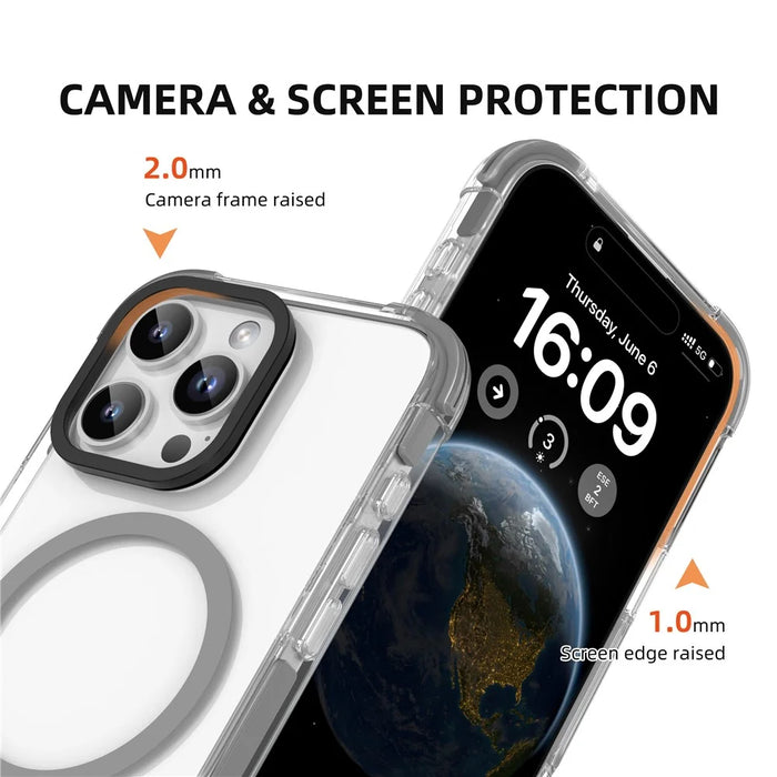 MUTURAL For iPhone 16 Pro Max Clear Case Compatible with MagSafe Four Corners Anti Drop TPU+PC Phone Back Cover - Grey - 2
