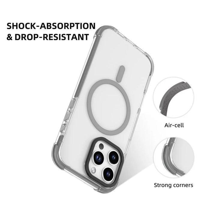 MUTURAL For iPhone 16 Pro Max Clear Case Compatible with MagSafe Four Corners Anti Drop TPU+PC Phone Back Cover - Grey - 4