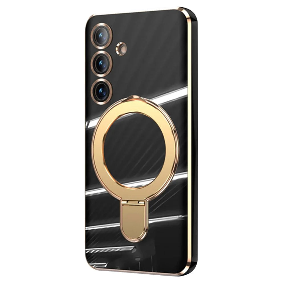 For Samsung Galaxy S25+ Kickstand Magnetic Case TPU Phone Cover - Black - 1
