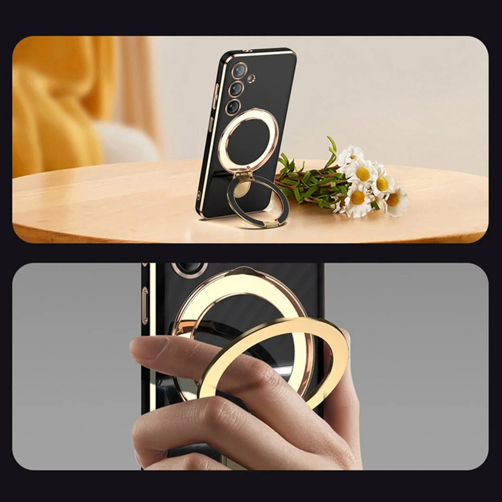 For Samsung Galaxy S25+ Kickstand Magnetic Case TPU Phone Cover - Black - 3